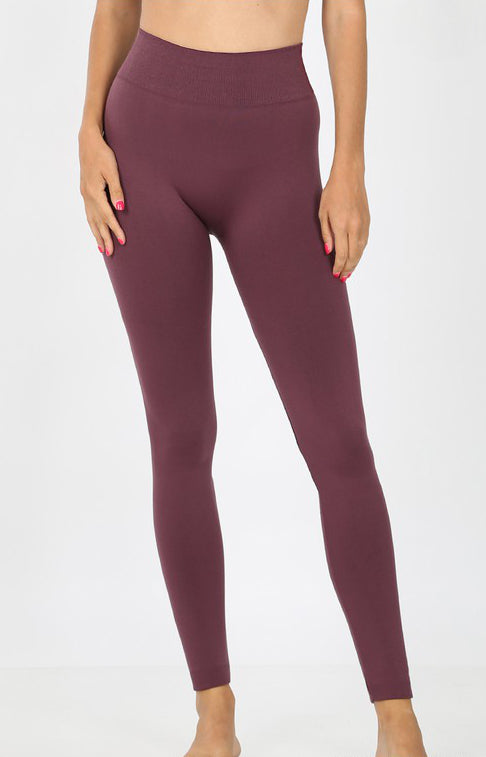 Fleece Lined Leggings-Eggplant