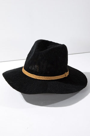 Braid Trim Panama Hat-Black