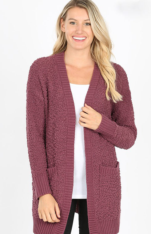 Wrapped In Love Popcorn Cardigan- Eggplant