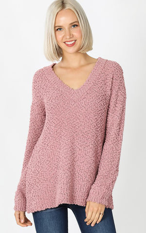This Is Love Popcorn Sweater- Rose