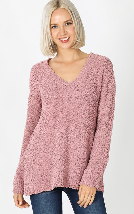 This Is Love Popcorn Sweater- Rose