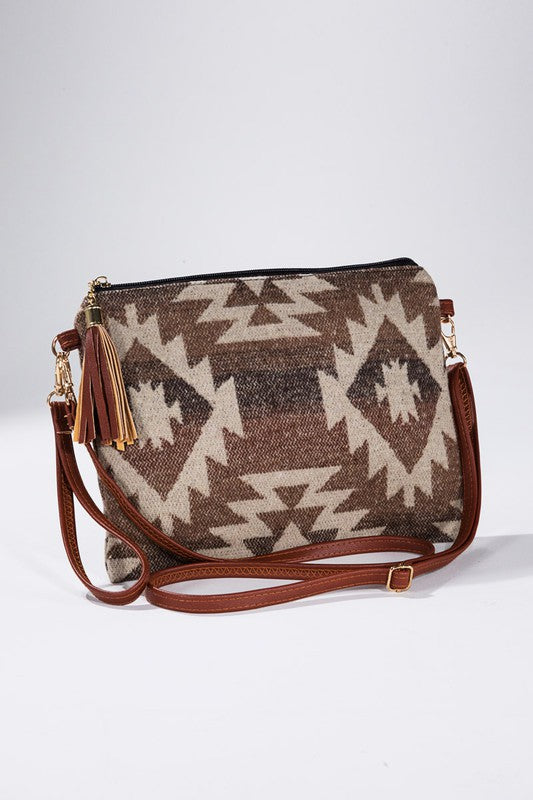 Western Print Crossbody Bag-Brown