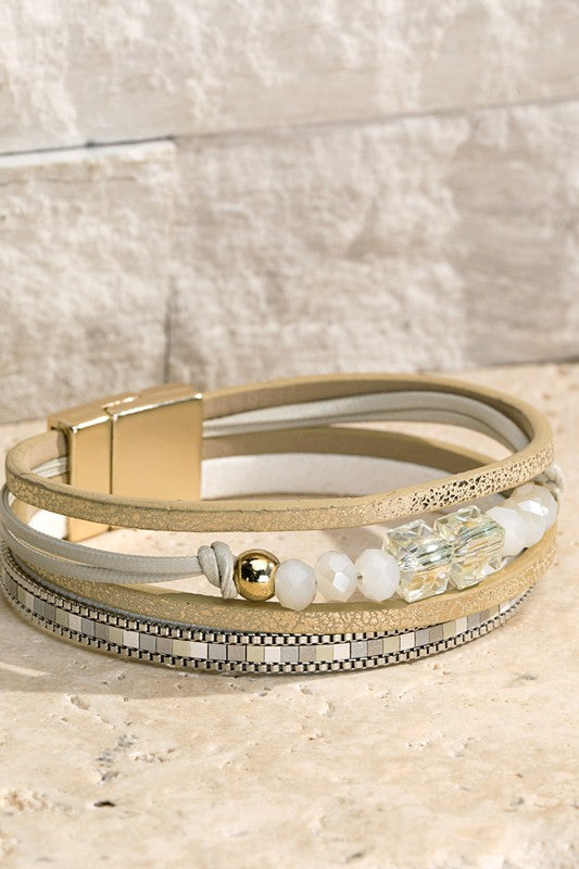 Multi Strand Leather Bracelet-Ivory