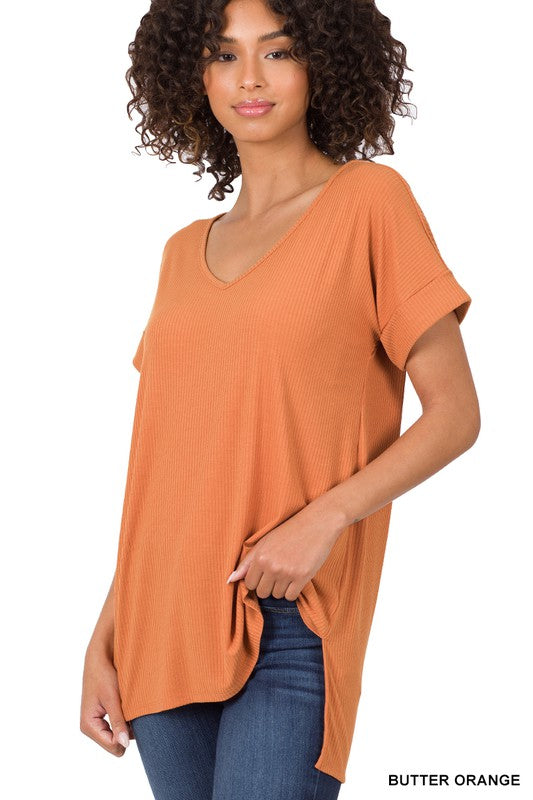 Ribbed Top With Side Slits-Butter Orange
