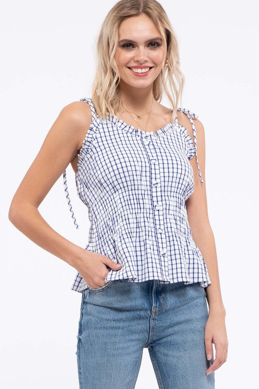 Forever With You Navy Plaid Top