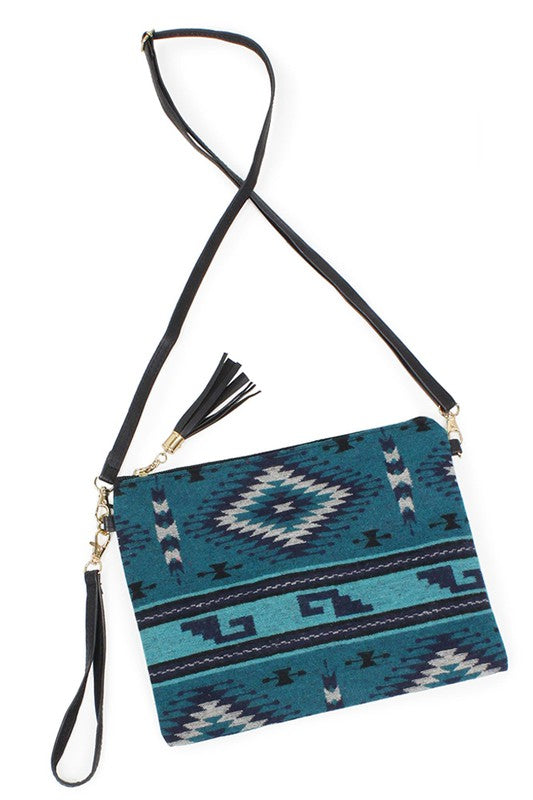Western Print Crossbody Bag-Teal
