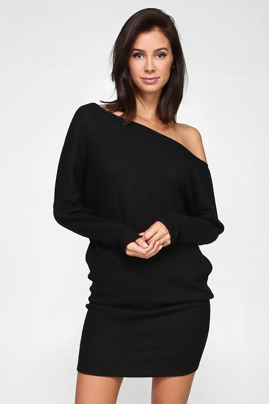 Off The Shoulder Black Knit Dress