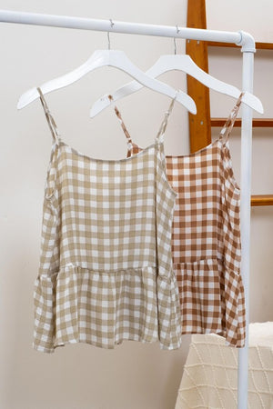 Olive Gingham Buttoned Top