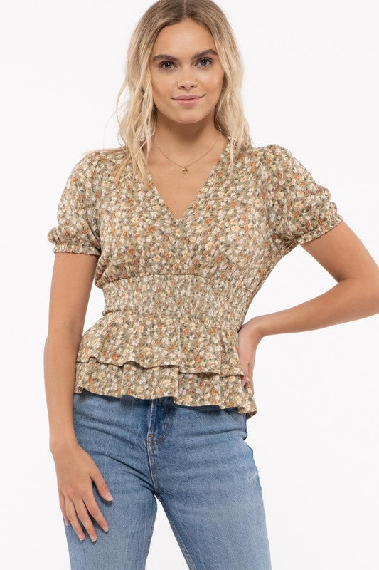 Ruffle Olive Tiered Top