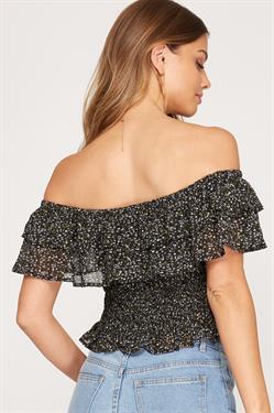 Off The Shoulder Ruffle Top-Black