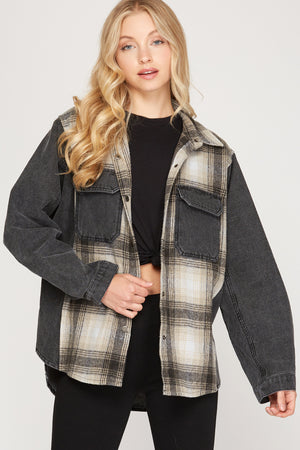 The Perfect Mix Plaid and Denim Jacket