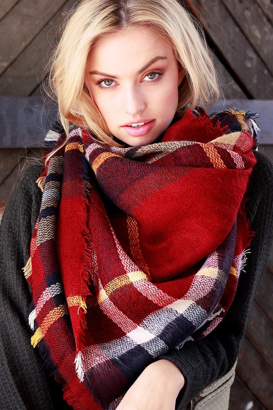 Plaid Blanket Scarf-Red