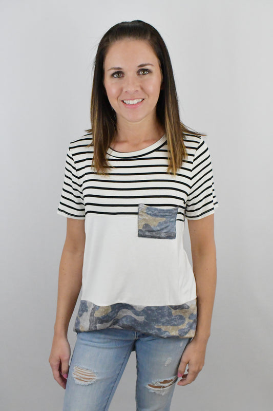 Can't Wait Camo Colorblock Top