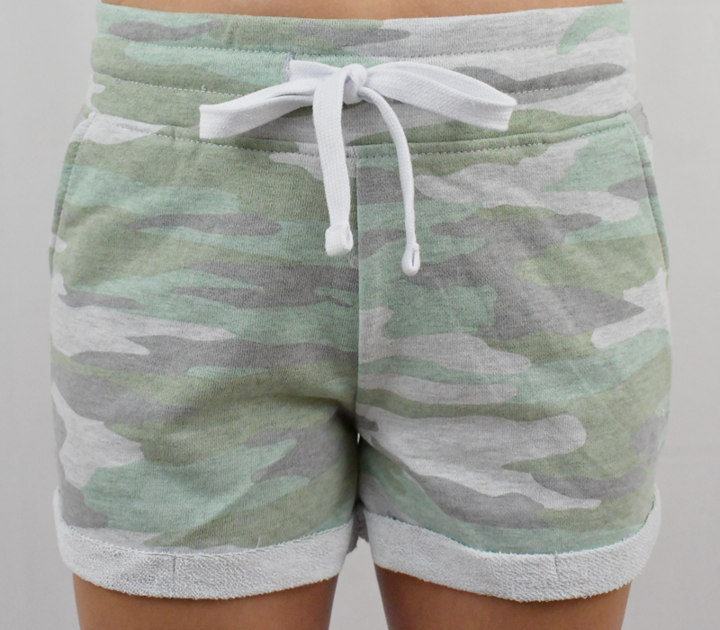 Cozy In Camo Shorts- Olive