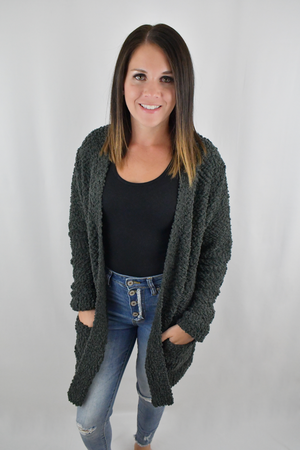 Wrapped In Love Popcorn Cardigan-Charcoal