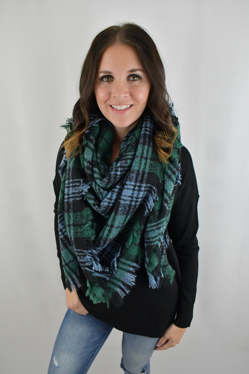 Say Yes To Plaid Green Blanket Scarf