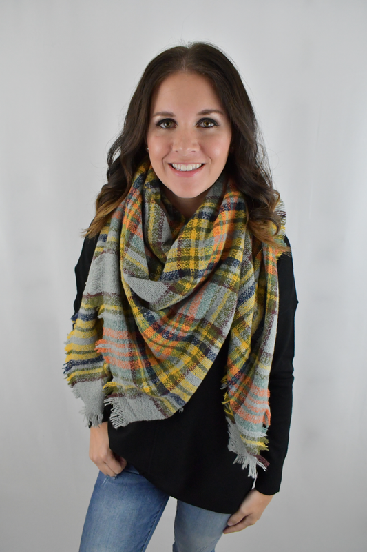 Say Yes To Plaid Orange/Yellow Blanket Scarf