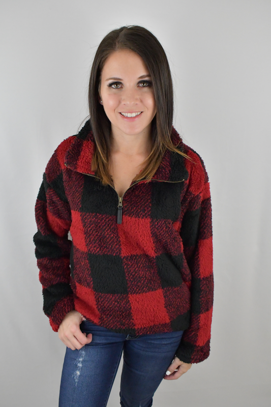 Never Enough Red Buffalo Plaid Sherpa
