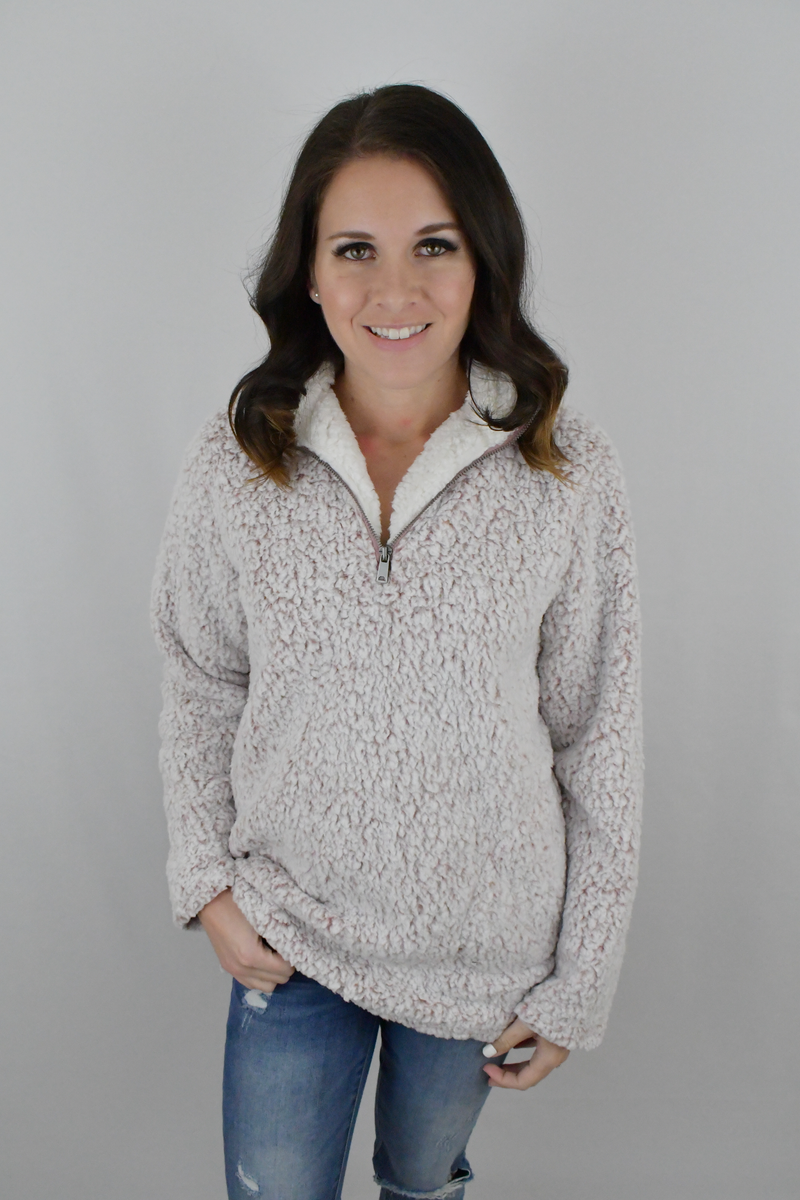 Pink sherpa quarter zip grey hot sale