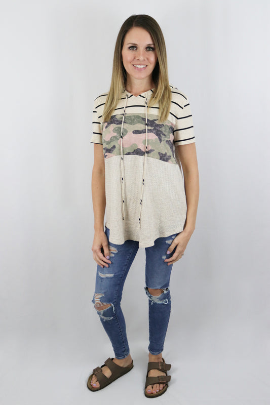 Caught in Camo Hooded Top