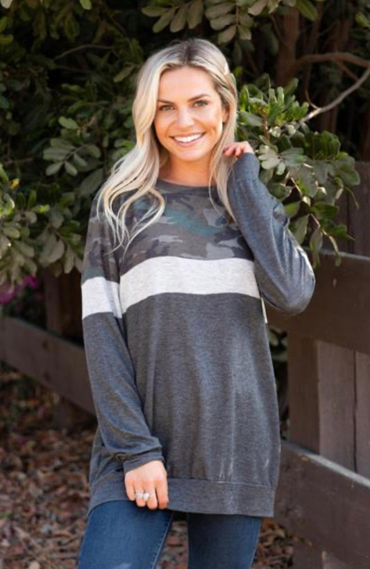 Keep You Close Charcoal Camo Top