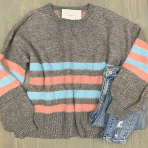 Winter Dreams Stripe Sweater-Grey