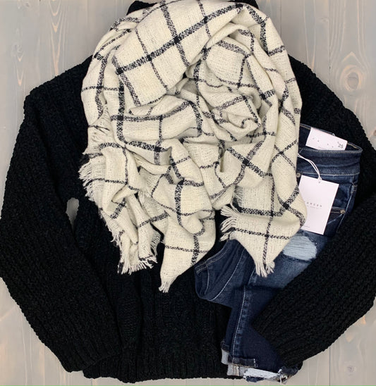 Plaid Blanket Scarf-Ivory